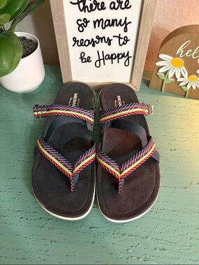 Merrell Black Footbed Sandals with Rainbow Strap Detail
